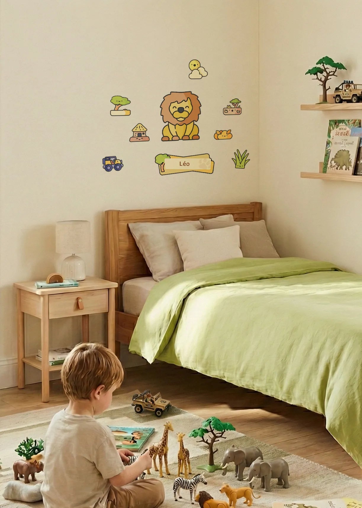 Stickers enfant dĂ©coratifs personnalisĂ©s avec preÌnom pour porte ou murs thĂšme Lion et savane