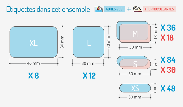 Dimensions 236 Étiquettes Autocollantes et Thermocollantes Personnalisées Enfants Pack Économique Ecole