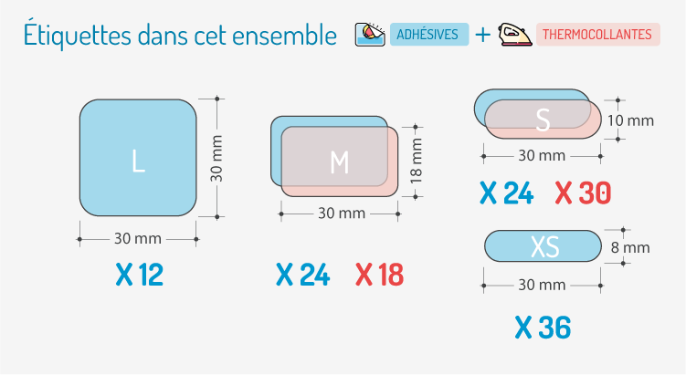 Dimensions 144 Étiquettes Autocollantes et Thermocollantes Personnalisées Enfants Pack Économique Voyage Scolaire