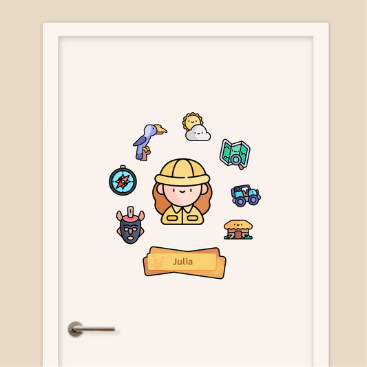 Stickers enfant décoratifs personnalisés avec prénom pour porte ou murs thème aventures et explorations