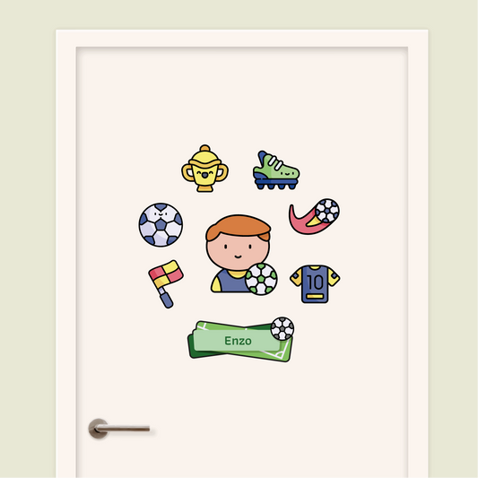 Stickers enfant décoratifs personnalisés avec prénom pour porte ou murs thème Sports et Football