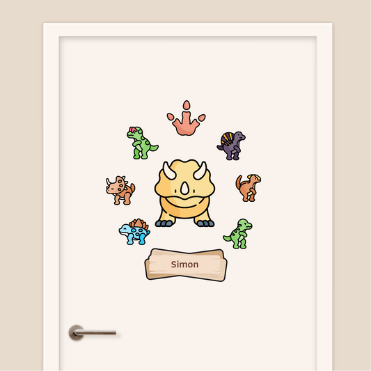 Stickers enfant décoratifs personnalisés avec prénom pour porte ou murs thème Dinosaures