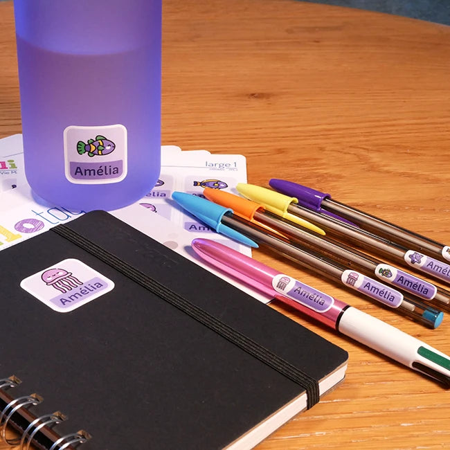 Pack étiquettes personnalisable pour les Bic les stylos couleurs et les agendas