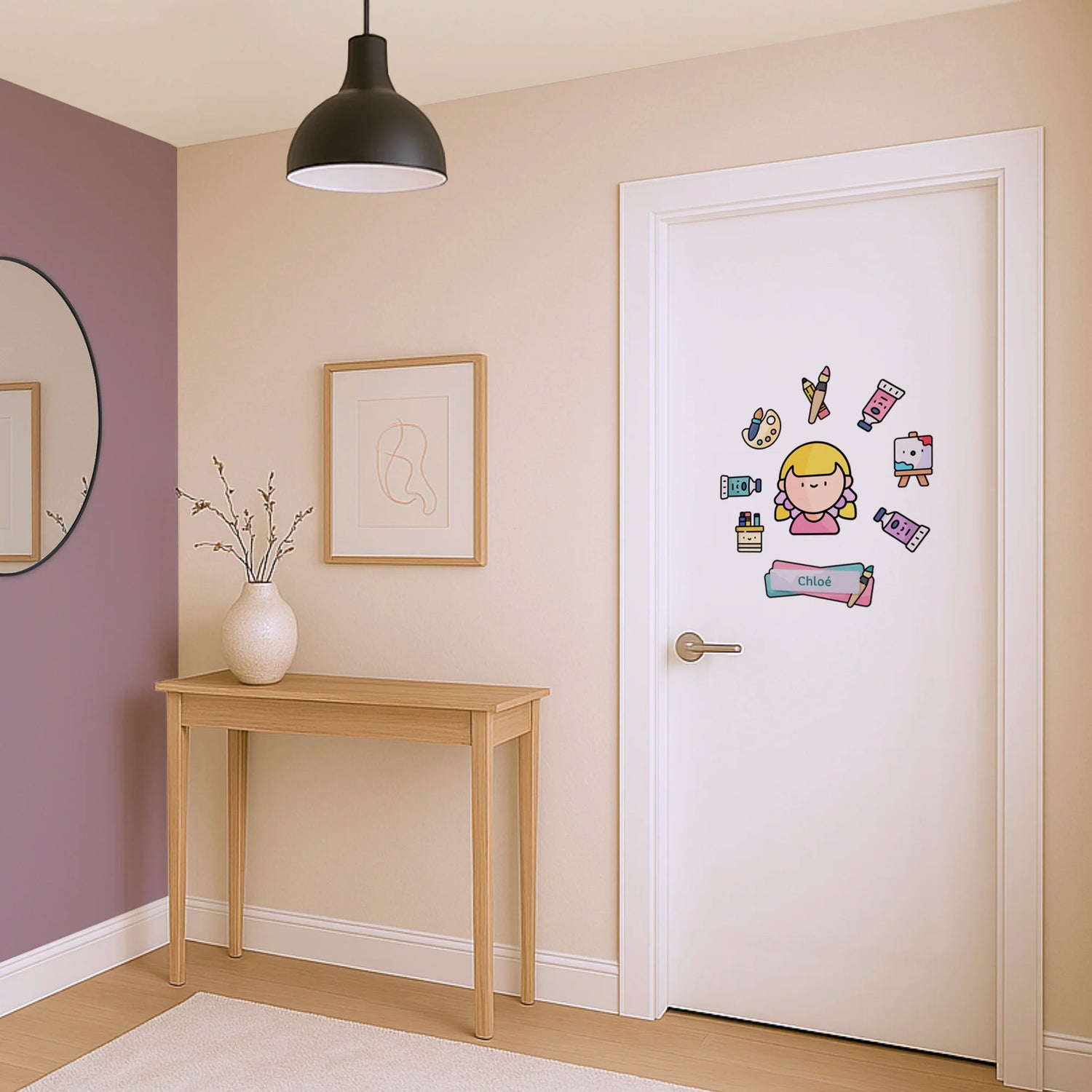 Stickers enfant décoratifs personnalisés avec prénom pour porte ou murs thème dessin et peinture