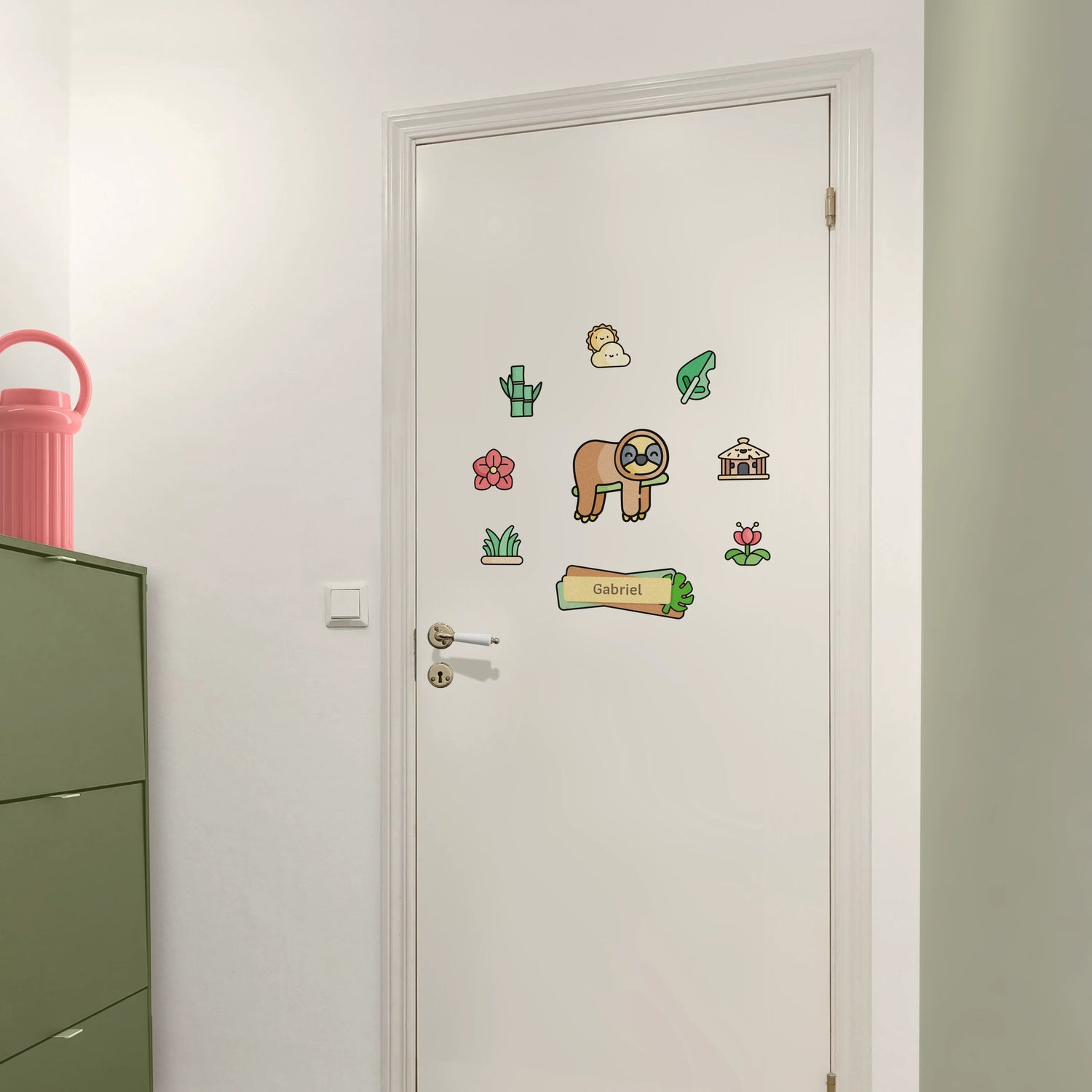 Sticker décoratif personnalisé avec prénom enfant animaux paresseux