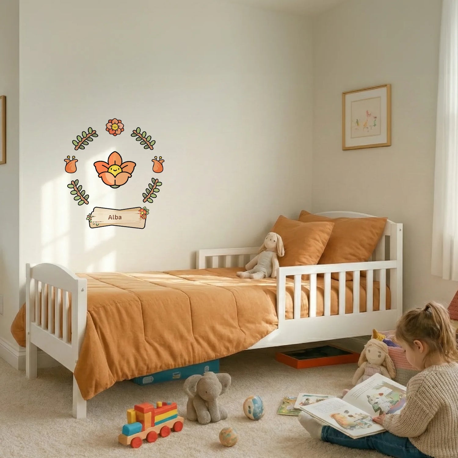 Stickers enfant décoratifs personnalisés avec prénom pour porte ou murs thème  fleurs
