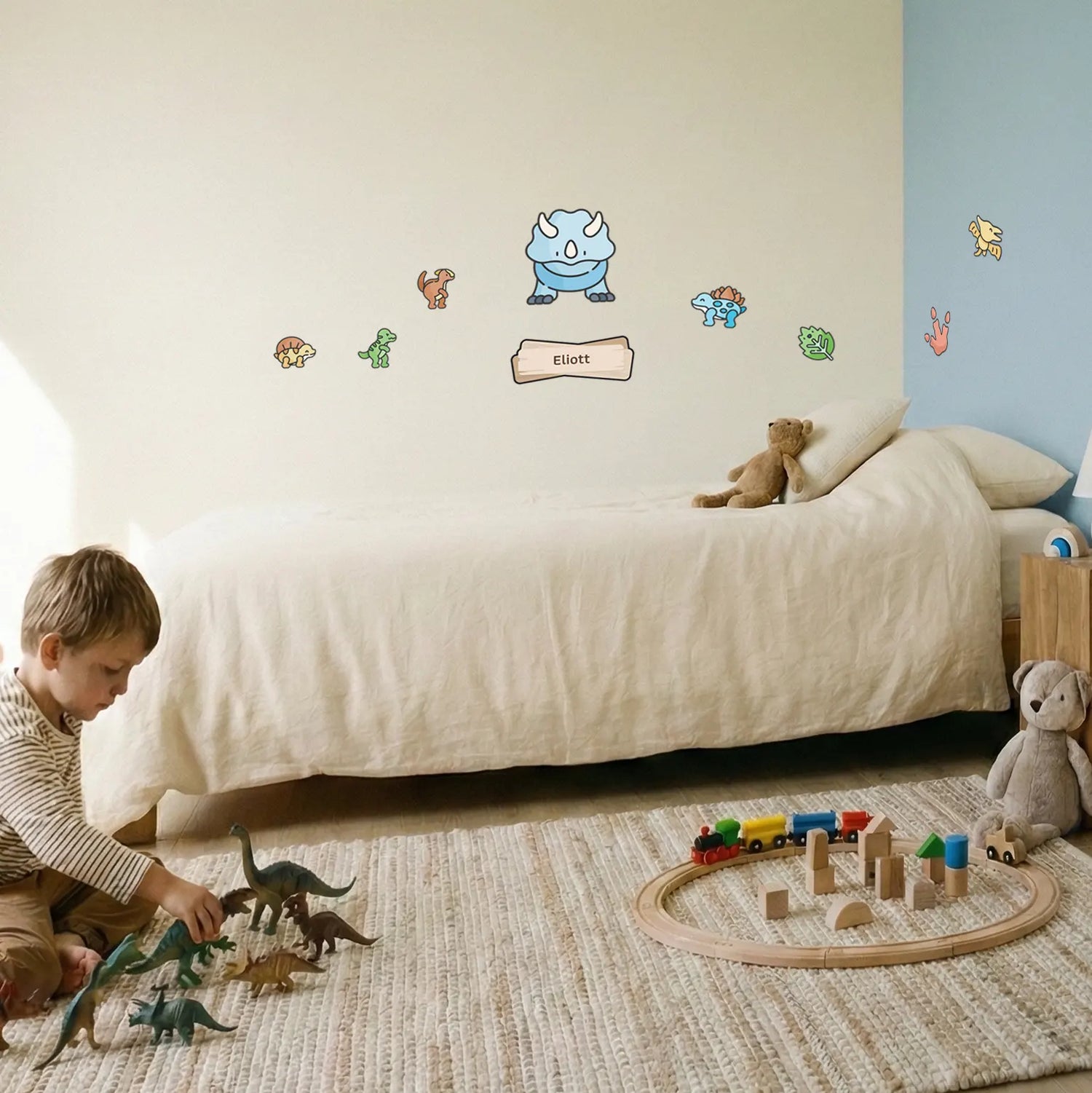 Stickers enfant décoratifs personnalisés avec prénom pour porte ou murs thème  Dinosaures