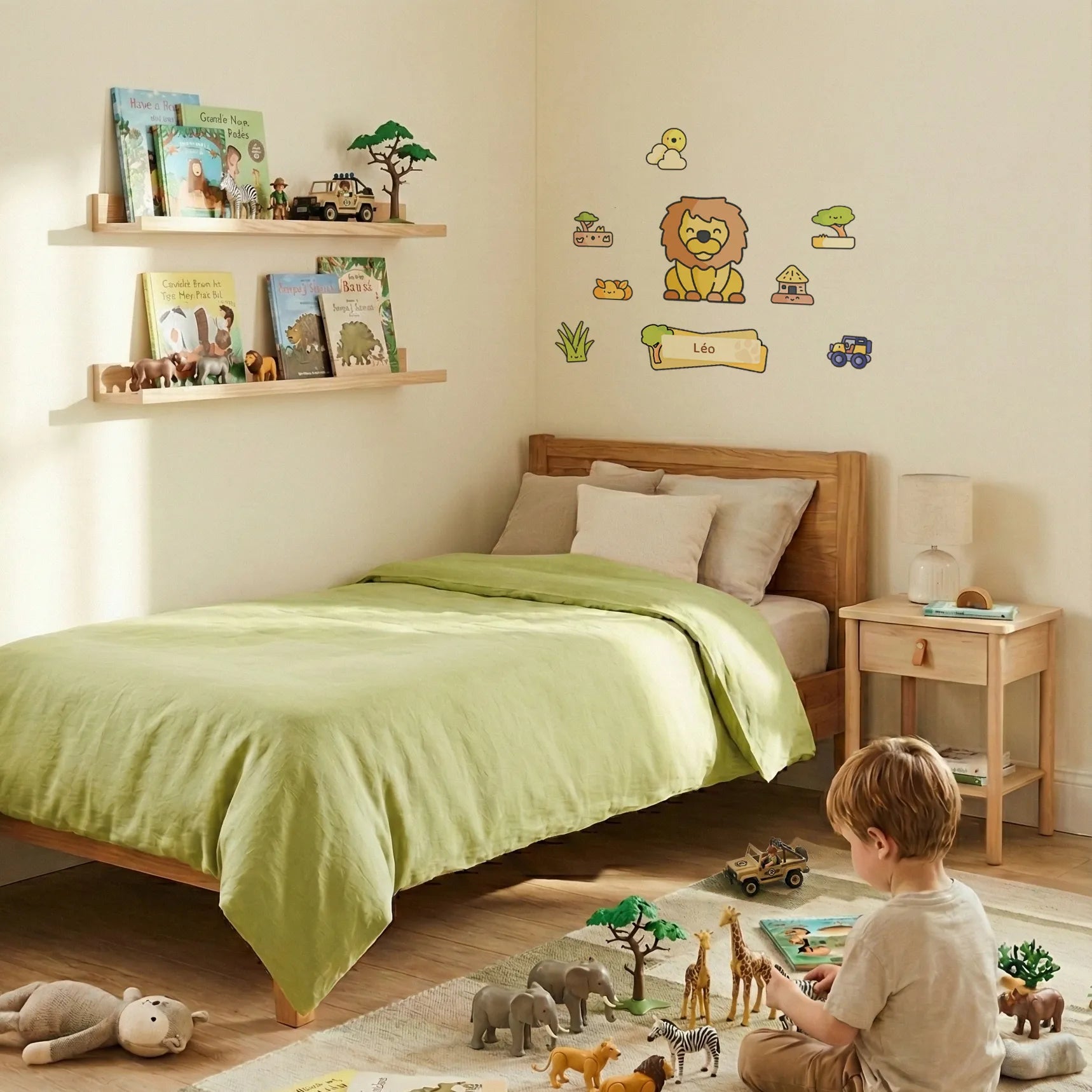 Stickers enfant décoratifs personnalisés avec prénom pour porte ou murs thème  lion et savane