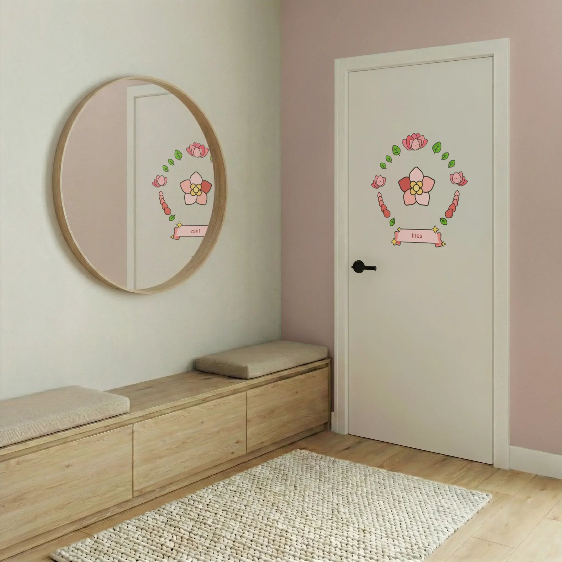 Stickers enfant décoratifs personnalisés avec prénom pour porte ou murs thème  Fleur