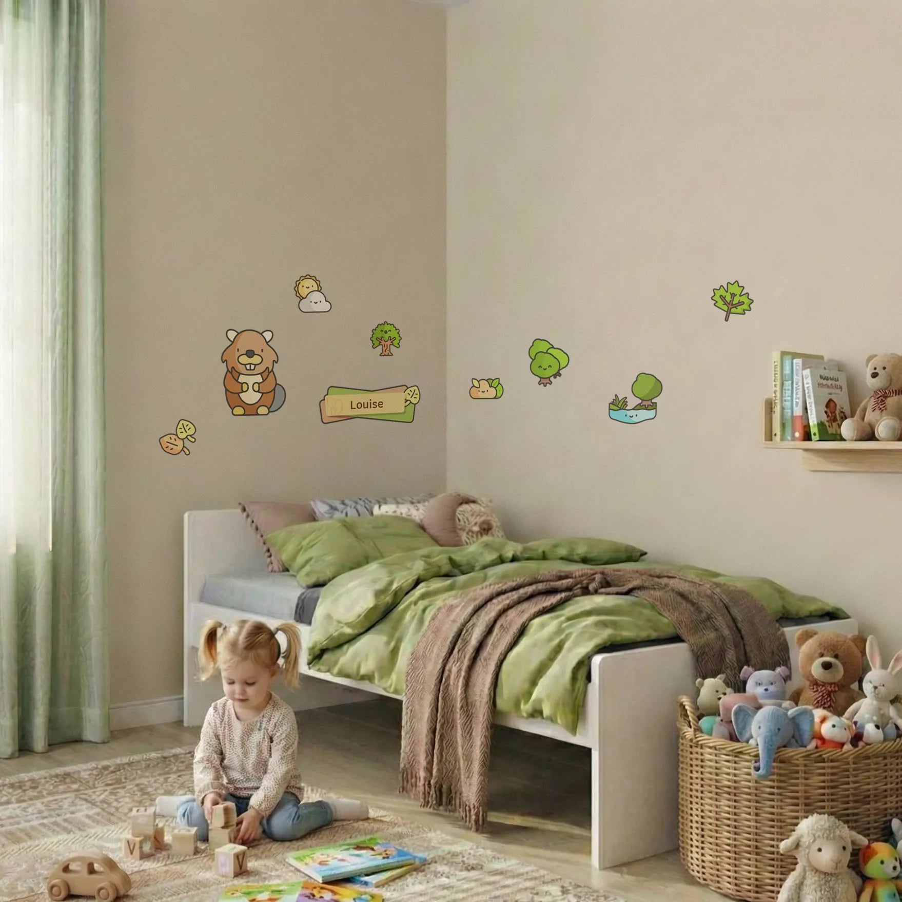 Stickers enfant décoratifs personnalisés avec prénom pour porte ou murs thème animaux