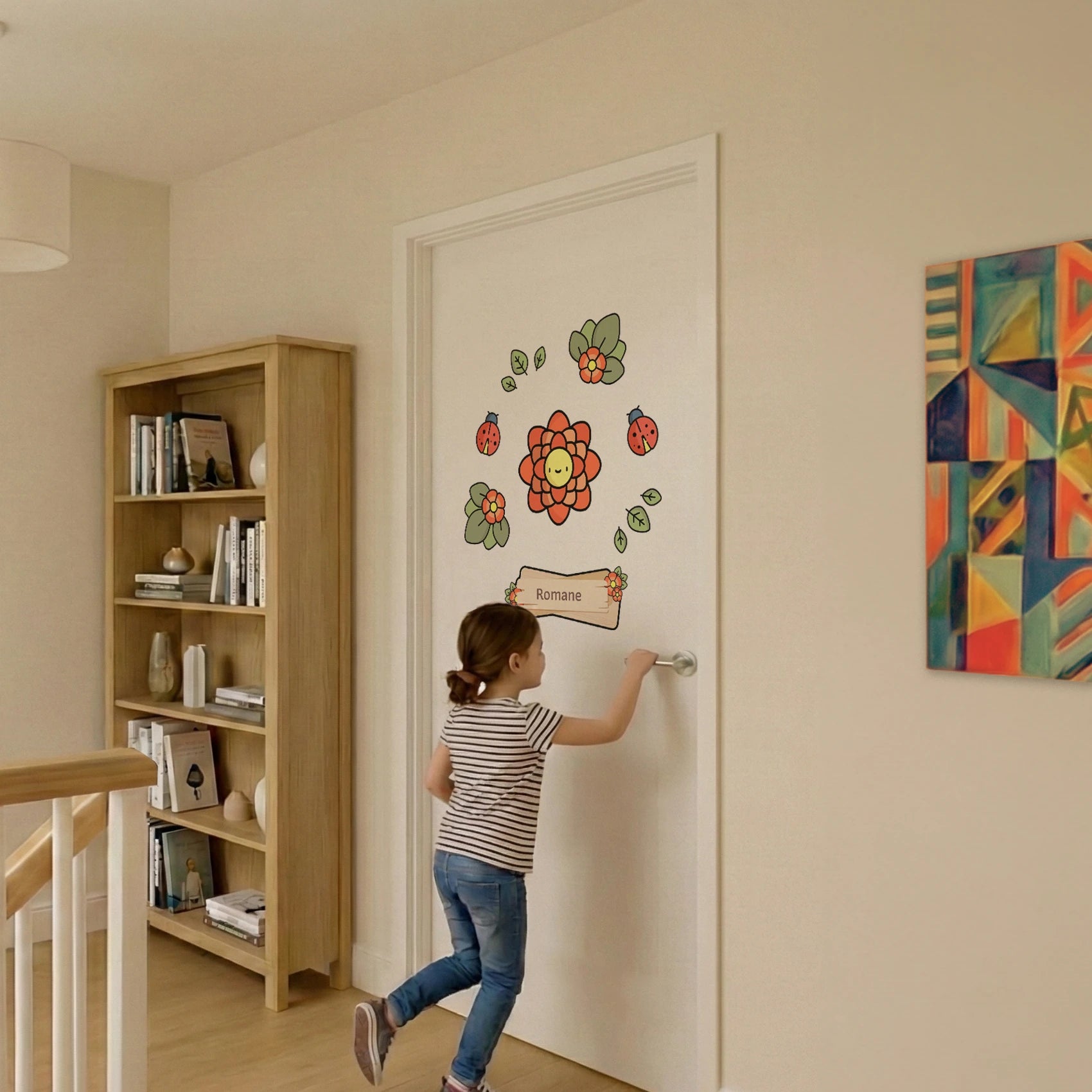 Stickers enfant décoratifs personnalisés avec prénom pour porte ou murs thème fleurs