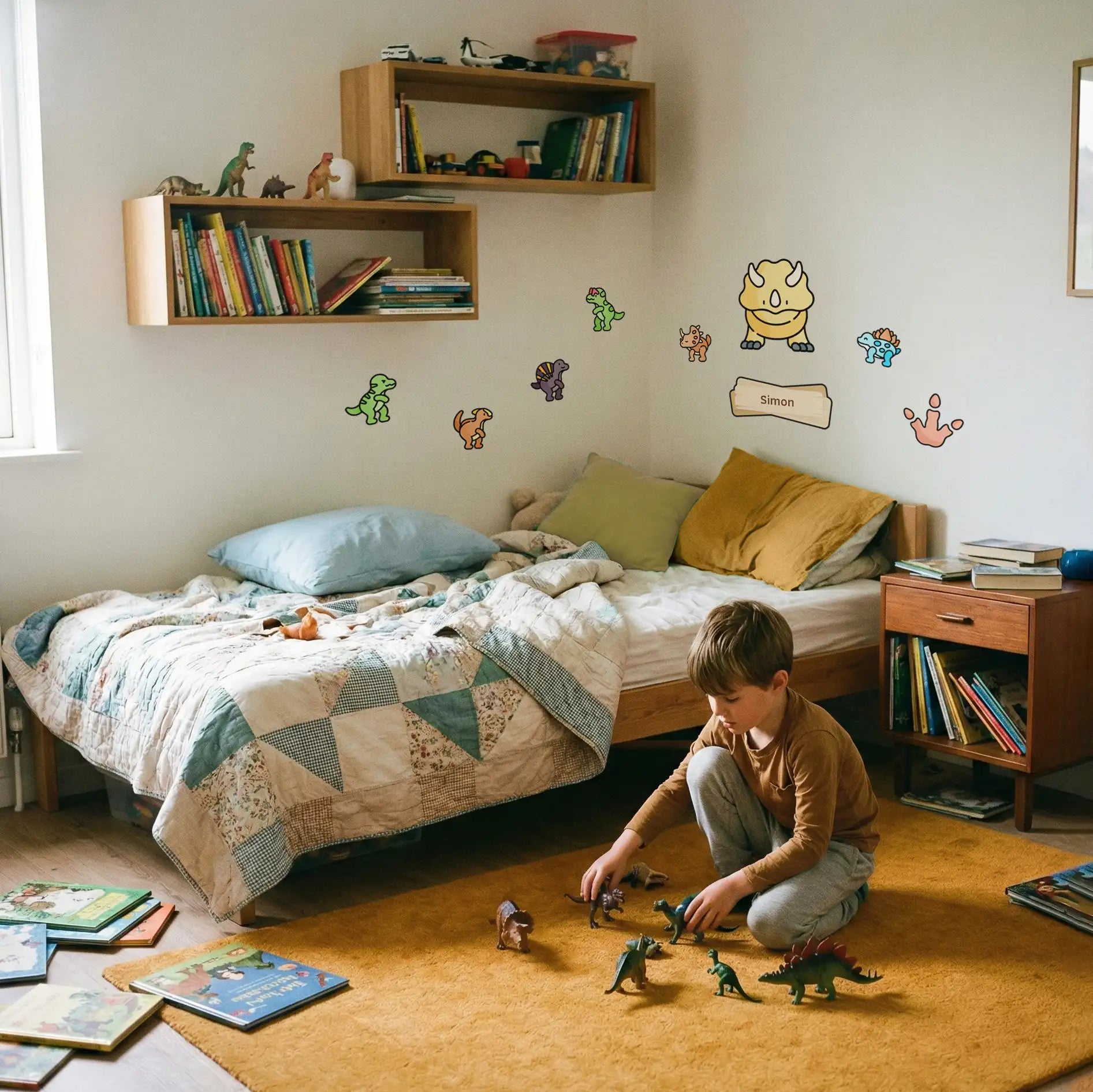 Stickers enfant décoratifs personnalisés avec prénom pour porte ou murs thème dinosaures